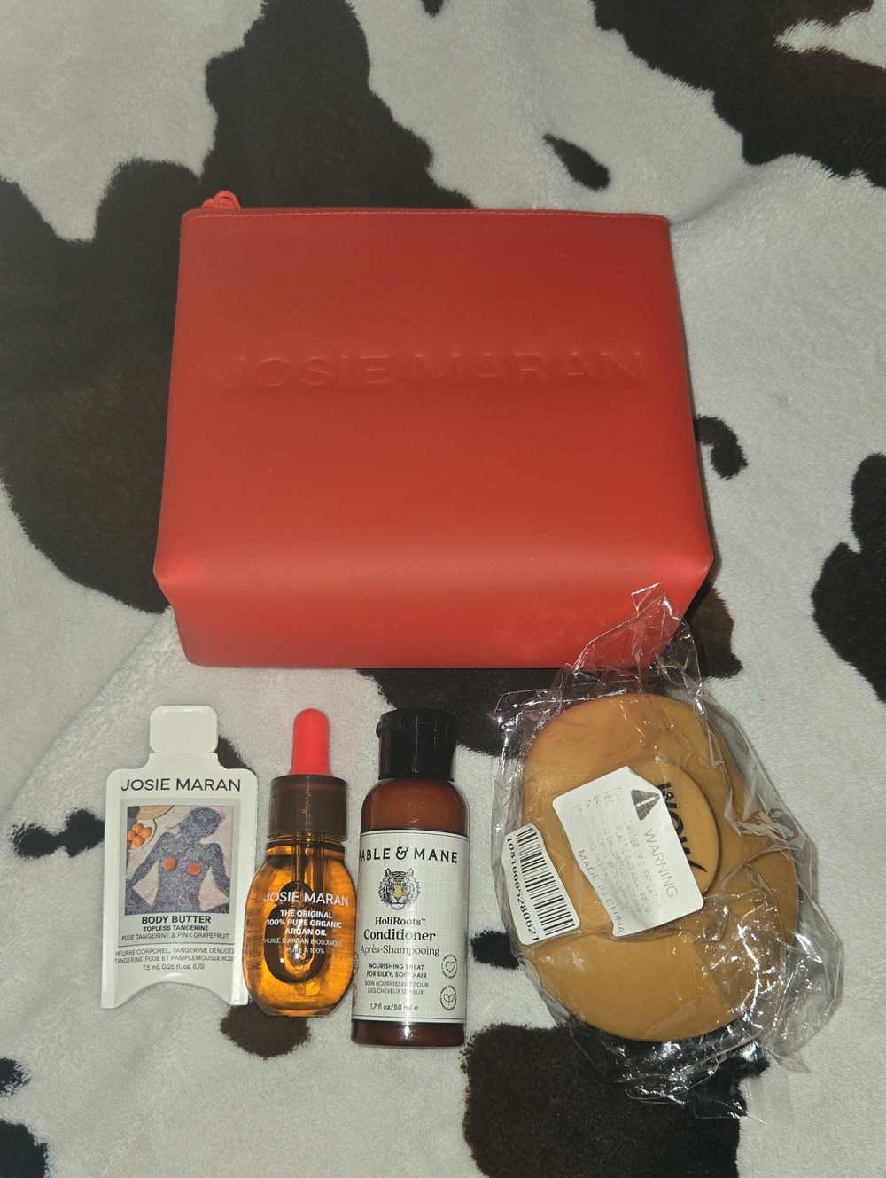 JOSIE MARAN Red Travel Pouch with Argan Oil & Body Butter Samples